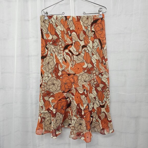 Cato Rust Taupe Floral Boho Midi Skirt Festival Fairy S - Picture 5 of 11